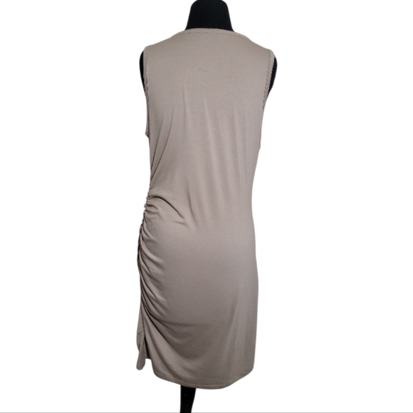 Shein tan sleeveless crew neck ruched side dress size XL - Picture 2 of 9